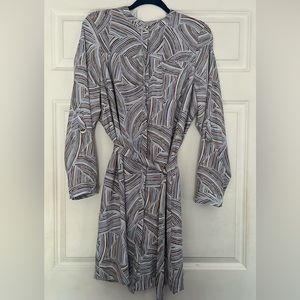 Apt. 9 Button Up Front & Tie Belt Multicolored Abstract Print Long Sleeve Dress